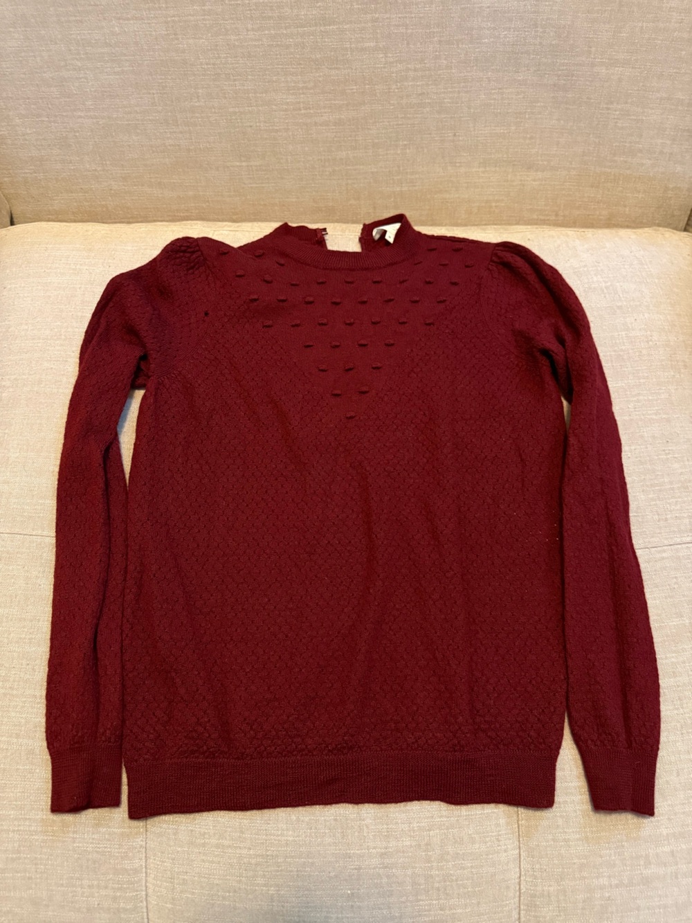 Sezane burgundy sweater with dot detail | M | small hole, see photos